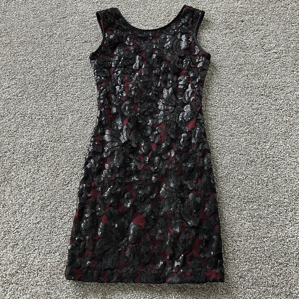 Vintage Caché Dress Womens 2 Black Lace Sequin Scoop Neck Sheath Short Party